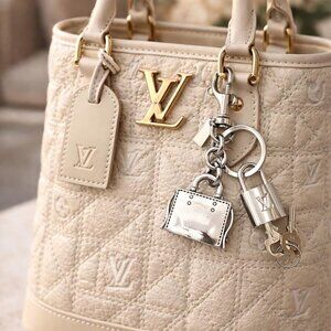 Authentic Louis Vuitton Silver Padlock & Key with Unbranded Metal Bag Keychain